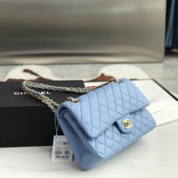 Dupe Borsa classica con patta A1112 Hardware oro blu cielo imitazioni perfette Replica Borsa classica con patta A1112 Hardware oro blu cielo Griffate