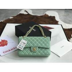 Borsa classica con patta A1112 Hardware argento verde chiaro
