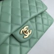 Borsa classica con patta A1112 Hardware argento verde chiaro