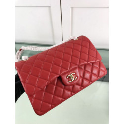 Borsa Classica Grande Pelle Di Vitello Grana Metallo dorato A56800 Rosso