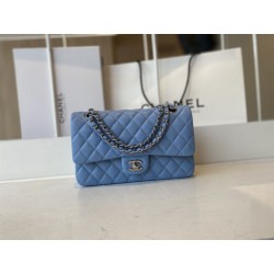 Borse Firmate Replica con patta classica A1112 Hardware in argento blu