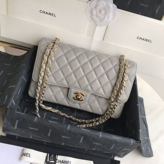 Borsa con patta classica in pelle di vitello granulata A1112 Grigio