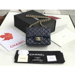 Mini borsa a tracolla classica con patta A1115 Hardware nero argento