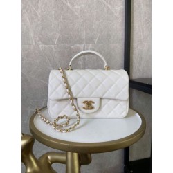 Mini Borsa con Patta in Pelle di Vitello Granata con Manico Superiore AS2431 Bianco