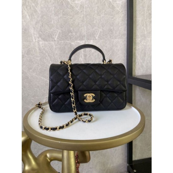 Mini Borsa con Patta in Pelle di Vitello Granata con Manico Superiore AS2431 Nero