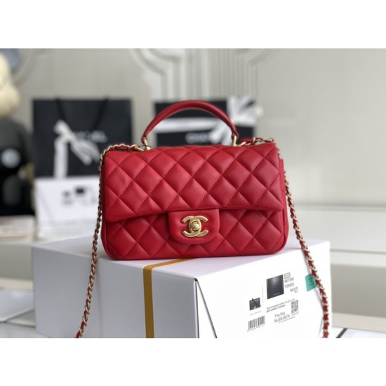 Mini Borsa con Patta in Pelle di Vitello Granata con Manico Superiore AS2431 Rosso