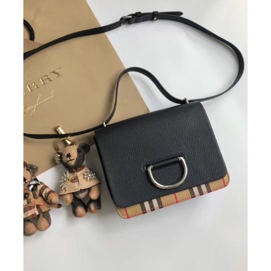 Replica Alta Qualità Mini Vintage Check e Leather D-ring Borse Black