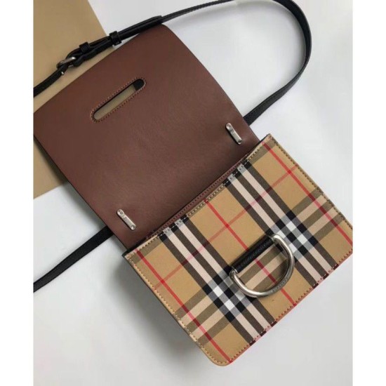 Replica Alta Qualità Mini Vintage Check e Leather D-ring Borse Black