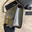 Borsa YSL Saint Laurent Carre Satchel in pelle scamosciata verde chiaro