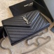 Imitazione Portafoglio con catena YSL Saint Laurent con busta a catena in pelle martellata nero argento hardware