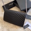Imitazione Portafoglio con catena YSL Saint Laurent con busta a catena in pelle martellata nero argento hardware