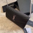 Imitazione Portafoglio con catena YSL Saint Laurent con busta a catena in pelle martellata nero argento hardware
