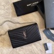 Imitazione Portafoglio con catena YSL Saint Laurent con busta a catena in pelle martellata nero argento hardware