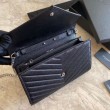 Imitazione Portafoglio con catena YSL Saint Laurent con busta a catena in pelle martellata nero argento hardware