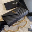 Portafoglio con catena YSL Saint Laurent con busta a catena in pelle martellata Hardware nero oro