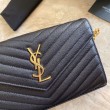 Portafoglio con catena YSL Saint Laurent con busta a catena in pelle martellata Hardware nero oro