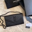 Portafoglio con catena YSL Saint Laurent con busta a catena in pelle martellata nera nera hardware