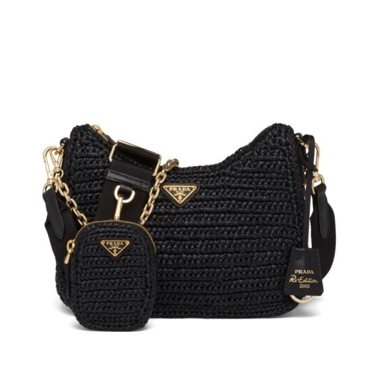 fedele Prada Re-Edition 2005 Borsa in rafia 1BH204 nera
