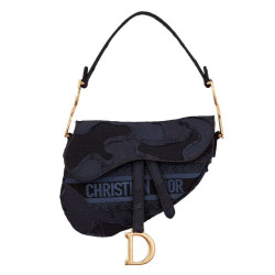 Borsa di tela ricamata mimetica con sella Christian Dior