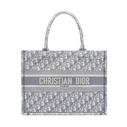 Borsa tote Christian Dior con ricamo obliquo Dior grigia