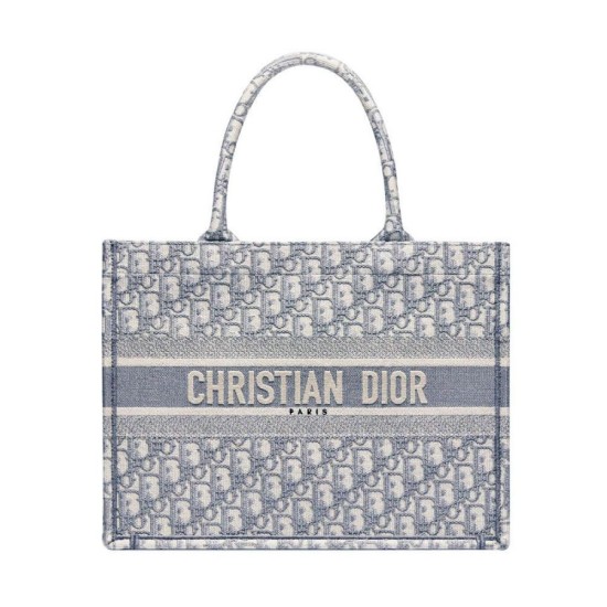 Borsa tote Christian Dior con ricamo obliquo Dior grigia