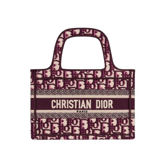 Qualità superiore replica tote Christian Dior Mini Book Qualità superiore replica di tela ricamata obliqua originale Dior rossa