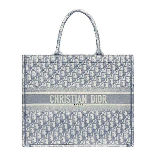 Tote libro Christian Dior con ricamo obliquo Dior grigio