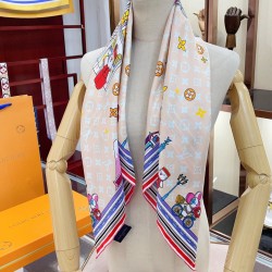LV Silk Vivienne Xmas Square 90 M77905 Beige
