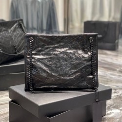 YSL Saint Laurent NIKI Borsa Replica 1:1 shopping media in pelle stropicciata vintage Nera YSL Saint Laurent NIKI Borsa Replica 1:1 shopping media in pelle stropicciata vintage Nera