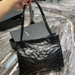 YSL Saint Laurent NIKI Borsa Replica 1:1 shopping media in pelle stropicciata vintage Nera