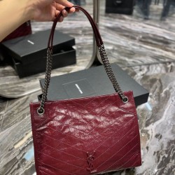 Borsa Replica 1:1 shopping YSL Saint Laurent NIKI media in pelle vintage stropicciata Claret