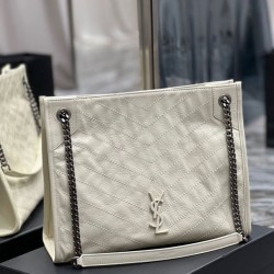 YSL Saint Laurent NIKI Borse Replica shopping media in pelle stropicciata vintage Bianco YSL Saint Laurent NIKI Borse Replica shopping media in pelle stropicciata vintage Bianco