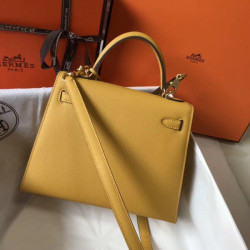 Qualità superiore replica Hermes Kelly 25cm Sellier Epsom in pelle gialla