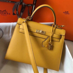 Qualità superiore replica Hermes Kelly 25cm Sellier Epsom in pelle gialla