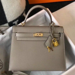 Borsa Hermes Kelly 25cm Sellier Epsom in pelle grigia