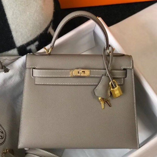 Borsa Hermes Kelly 25cm Sellier Epsom in pelle grigia Borsa Hermes Kelly 25cm Sellier Epsom in pelle grigia