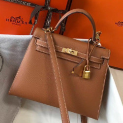 Borse Replica Alta Qualità Hermes Kelly 25cm Sellier Epsom in pelle marrone