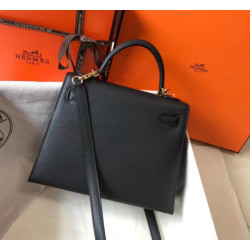 Borsa Hermes Kelly 25cm Sellier Epsom in pelle nera