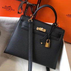 Borsa Hermes Kelly 25cm Sellier Epsom in pelle nera