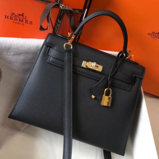 Borsa Hermes Kelly 25cm Sellier Epsom in pelle nera Borsa Hermes Kelly 25cm Sellier Epsom in pelle nera