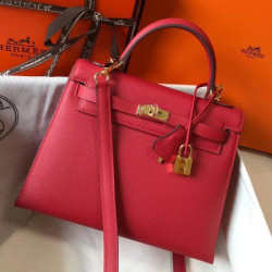 Borsa Hermes Kelly 25cm Sellier Epsom in pelle rossa