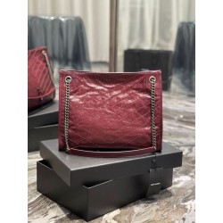 Borsa Replica 1:1 shopping YSL Saint Laurent NIKI media in pelle vintage stropicciata Claret