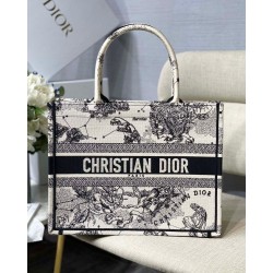Borse Firmate Replica tote media Dior Book Toile de Jouy Zodiac ricamo bianco
