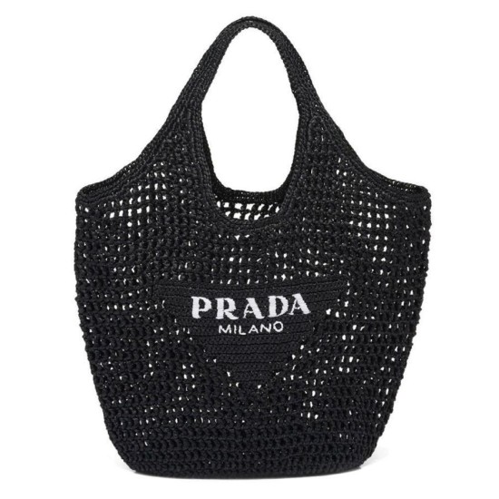 Borse Firmate Replica tote Prada in rafia nera
