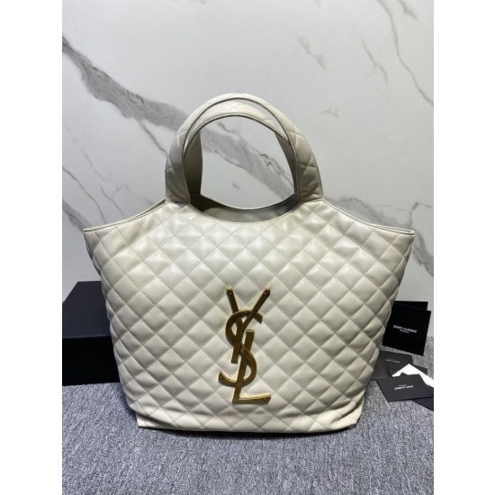 Borsa YSL Saint Laurent Icare Maxi Shopping In Pelle Di Agnello Trapuntata Bianca