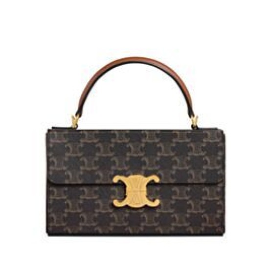 Celine Box Triomphe In Tela Triomphe E Pelle Di Vitello Caffè
