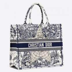 Dior Book Tote Bag Around The World tela ricamata blu