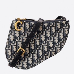 Pochette Dior Saddle Trio Con Tracolla Obliqua Blu