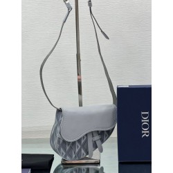 Dior Mini Saddle CD Diamond Canvas Borsa da uomo grigia