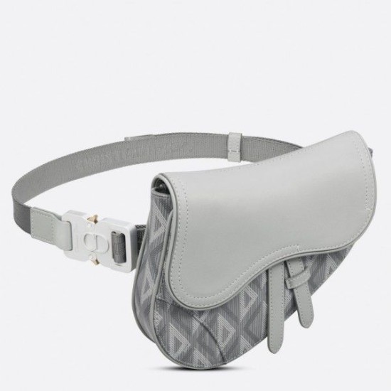 Dior Mini Saddle CD Diamond Canvas Borsa da uomo grigia